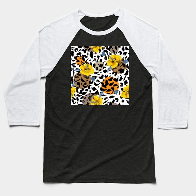 Animal Print and Flower Design Baseball T-Shirt by Vibrant Vista